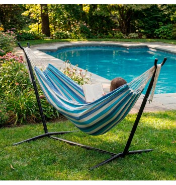 Hamaca camping de tela con estructura metal 260x108x102 cm 2