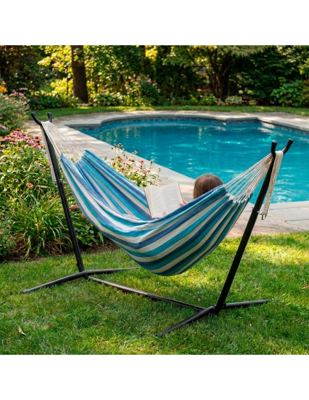 Hamaca camping de tela con estructura metal 260x108x102 cm