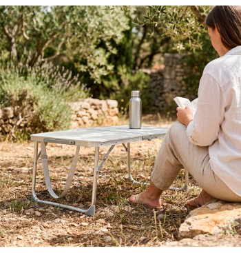 Mesa plegable camping crema 60x40x25 cm 2