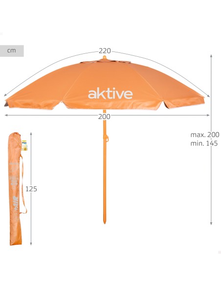Sombrilla de playa inclinable naranja con protección UV50 D220 cm