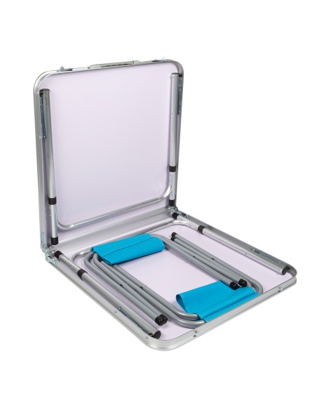 Mesa plegable regulable en altura con 4 taburetes