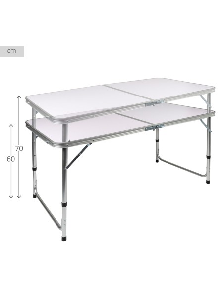 Mesa plegable regulable en altura con 4 taburetes