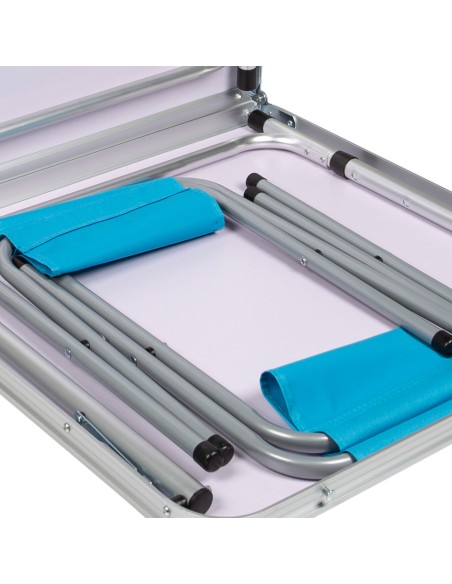 Mesa plegable regulable en altura con 4 taburetes