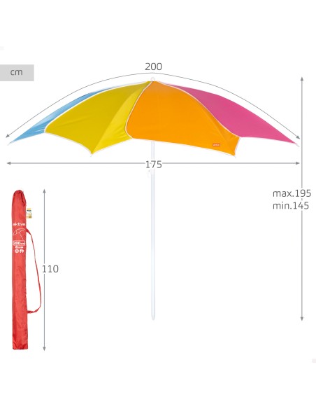 Sombrilla de playa inclinable multicolor D200 con protección UV50