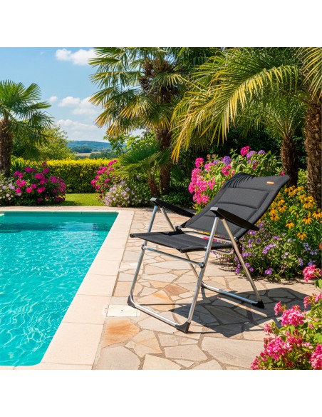 Silla plegable jardín acolchado Deluxe respaldo alto multiposición