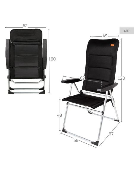 Silla plegable jardín acolchado Deluxe respaldo alto multiposición