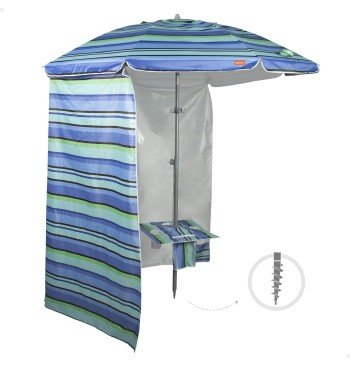 Sombrilla playa antiviento 210 cm rayas azules con pared...