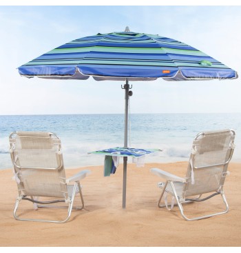 Sombrilla playa antiviento 210 cm rayas azules con pared... 2