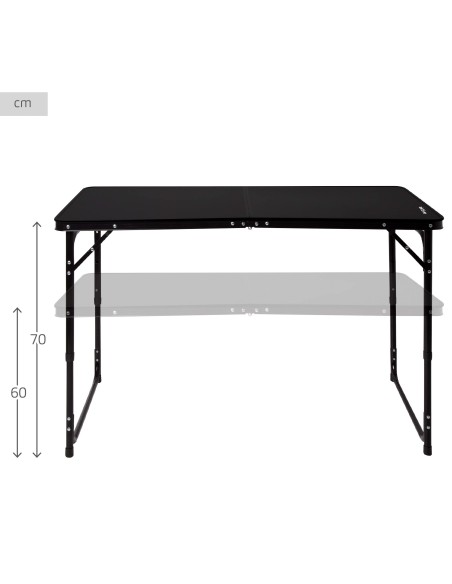 Mesa plegable camping ajustable en altura y antideslizante negra con red