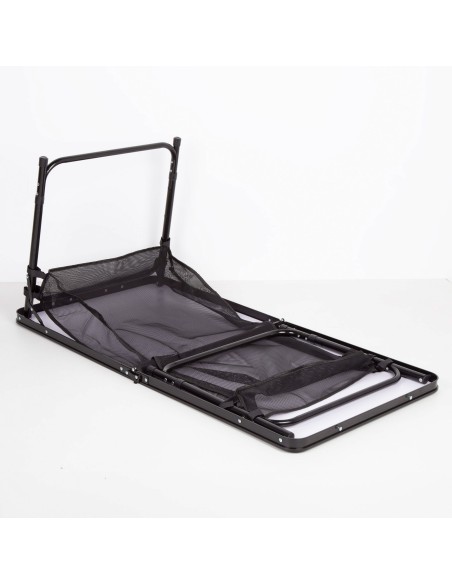 Mesa plegable camping ajustable en altura y antideslizante negra con red