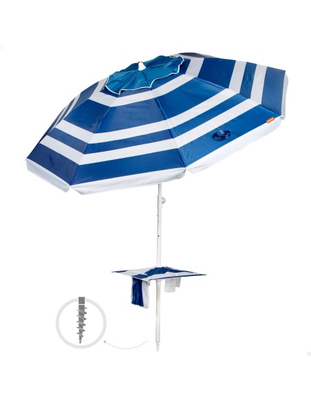 Sombrilla playa antiviento 8 varillas 210 cm rayas marineras con mesa