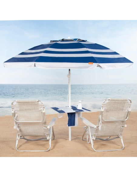 Sombrilla playa antiviento 8 varillas 210 cm rayas marineras con mesa