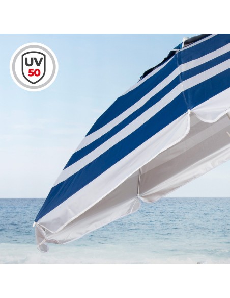 Sombrilla playa antiviento 8 varillas 210 cm rayas marineras con mesa