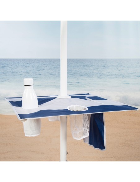 Sombrilla playa antiviento 8 varillas 210 cm rayas marineras con mesa