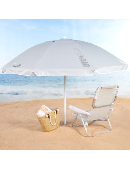 Sombrilla playa 8 varillas 220 cm gris inclinable UV50