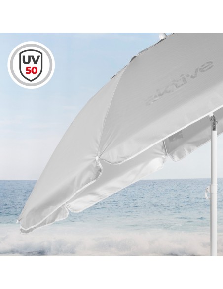Sombrilla playa 8 varillas 220 cm gris inclinable UV50