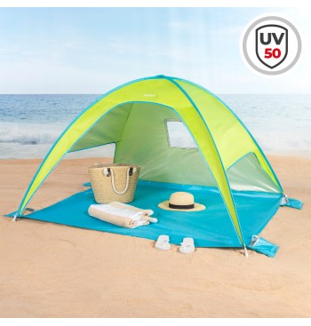 Tienda de playa paravientos Pop Up verde y azul... 2