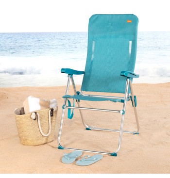 Silla plegable de playa multiposición 47x67x110 cm azul... 2
