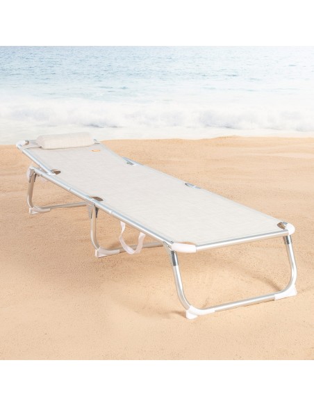 Tumbona playa multiposición 186x49x30 cm beige con cojín