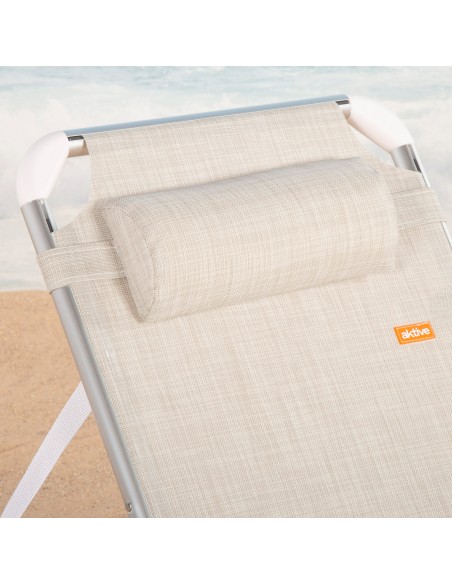 Tumbona playa multiposición 186x49x30 cm beige con cojín