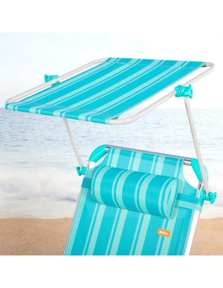 Tumbona playa multiposición 186x49x30 cm turquesa con parasol y cojín