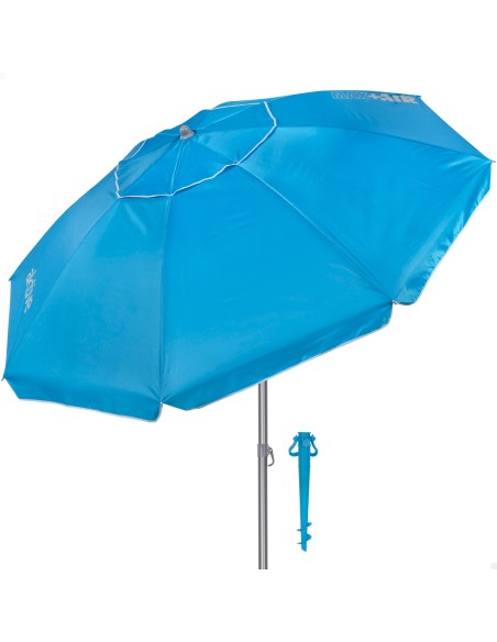 Sombrilla playa 8 varillas 220 cm azul con soporte