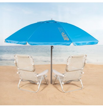 Sombrilla playa 8 varillas 220 cm azul con soporte 2