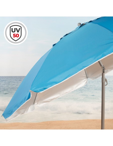 Sombrilla playa 8 varillas 220 cm azul con soporte