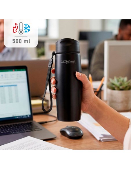 Termo acero inoxidable Thermos 500 ml negro con correa de transporte