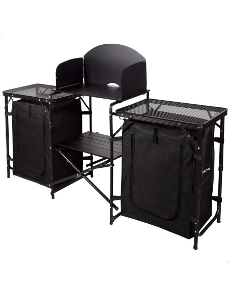 Armario cocina camping plegable 175x48x110 cm con paravientos, armarios y estantes