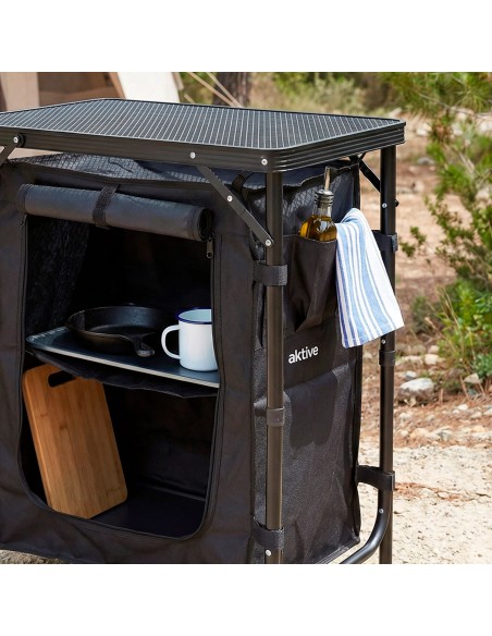 Armario cocina camping plegable 175x48x110 cm con paravientos, armarios y estantes