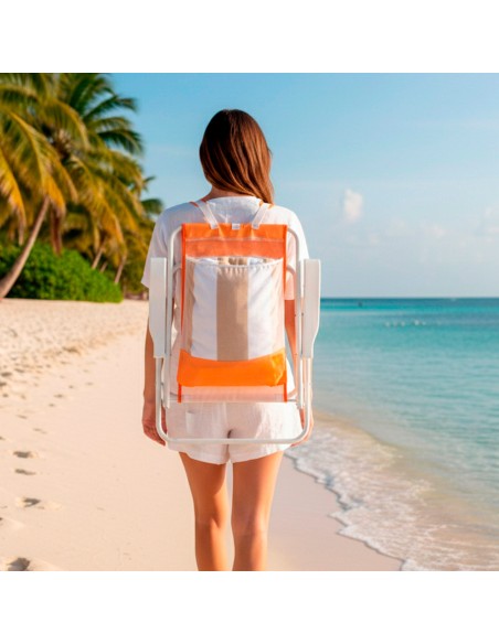 Silla de playa plegable naranja con mochila 44x40x81cm