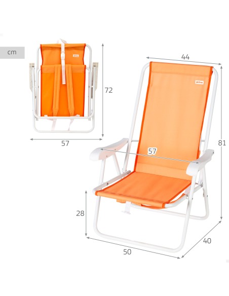 Silla de playa plegable naranja con mochila 44x40x81cm