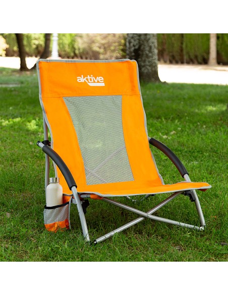 Pack 4 sillas de playa plegables bajas y transpirables 50x51x67 cm naranja con posavasos