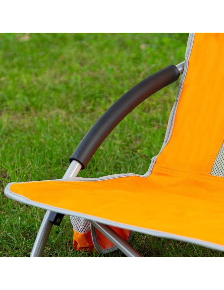Pack 4 sillas de playa plegables bajas y transpirables 50x51x67 cm naranja con posavasos