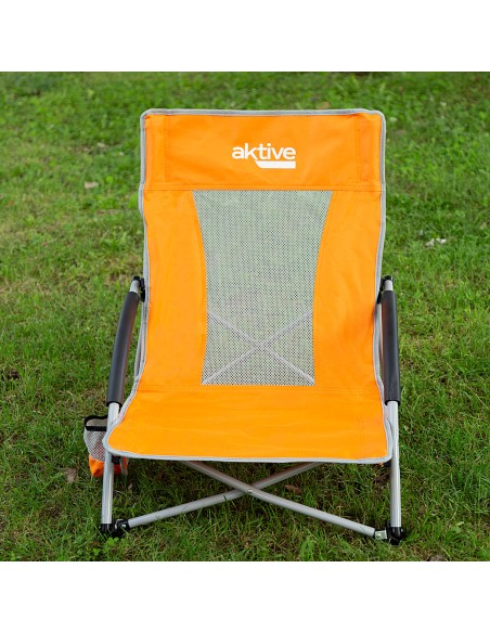 Pack 4 sillas de playa plegables bajas y transpirables 50x51x67 cm naranja con posavasos
