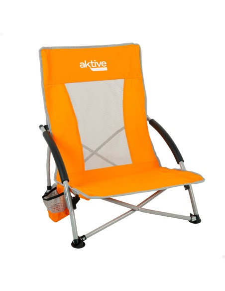Pack 4 sillas de playa plegables bajas y transpirables 50x51x67 cm naranja con posavasos
