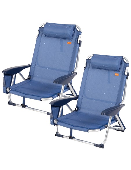 Pack 2 sillas playa bajas XL multiposición 51x45x76 cm azul marino