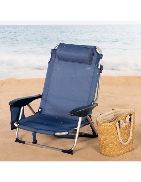 Pack 2 sillas playa bajas XL multiposición 51x45x76 cm azul marino