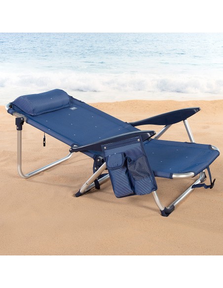Pack 2 sillas playa bajas XL multiposición 51x45x76 cm azul marino