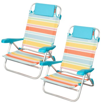 Pack 2 Sillas playa bajas multiposición 48x50x80 cm rayas...