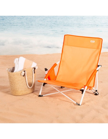 Silla de playa plegable con bolsillo lateral naranja 50x49x66 cm