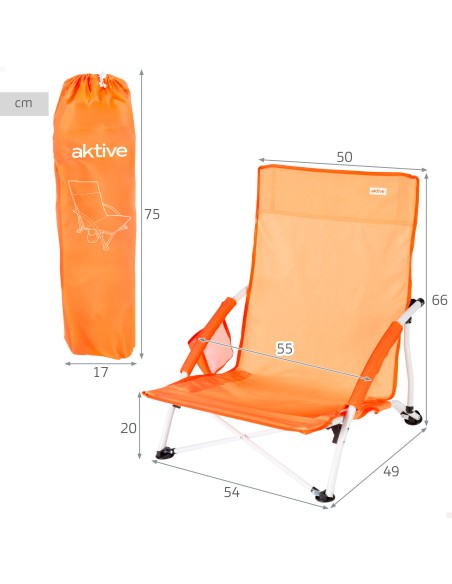 Silla de playa plegable con bolsillo lateral naranja 50x49x66 cm