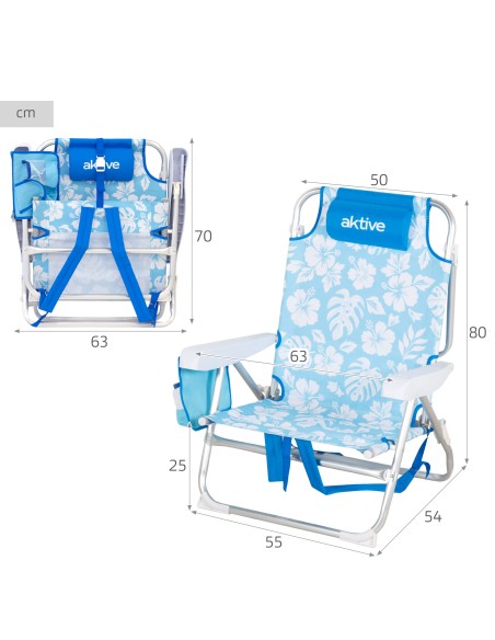 Silla de playa multiposición con reposacabezas 50x54x80 cm Hawaii
