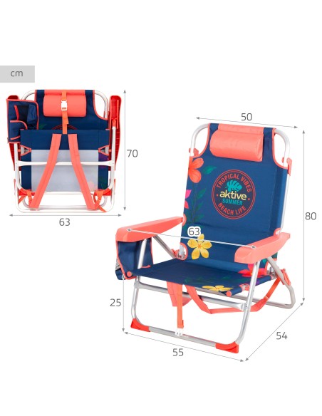 Silla de playa plegable multiposición 50x54x80 cm