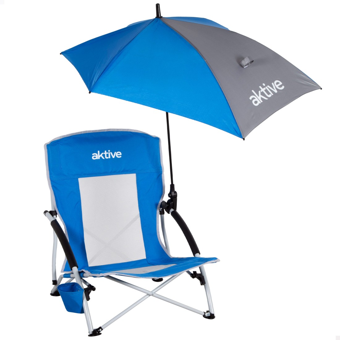 Silla plegable con sombrilla y posavasos 50x49x65 cm