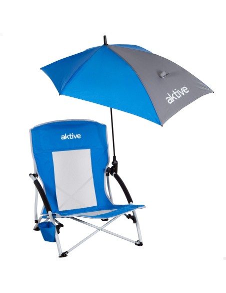 Silla plegable con sombrilla y posavasos 50x49x65 cm