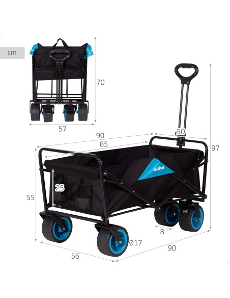 Carro plegable playa ruedas 360 negro