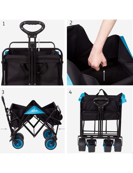 Carro plegable playa ruedas 360 negro