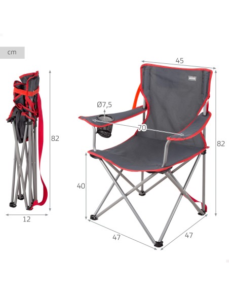 Silla de camping plegable gris marengo con asa 47x47x82 cm